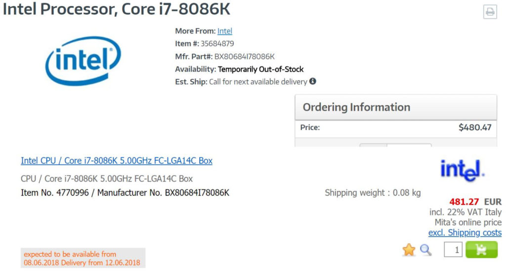 Processeur Intel Core i7-8086K