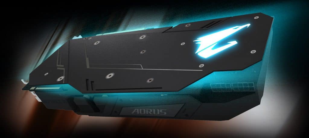 Aorus RTX 2080 Extreme Waterforce 8G vue de la backplate avec logo RGB