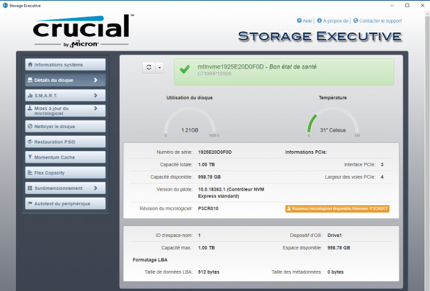 Logiciel Crucial Storage Executive