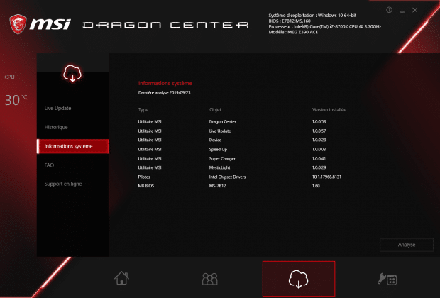 Logiciel MSI Dragon Center MSI MEG Z390