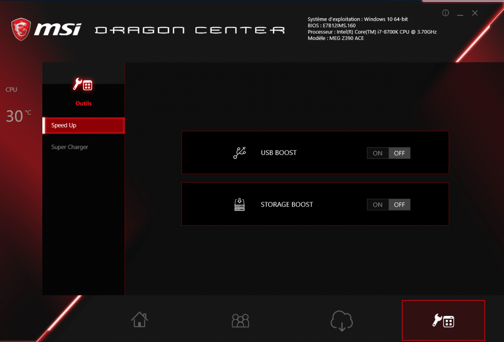 Logiciel MSI Dragon Center MSI MEG Z390