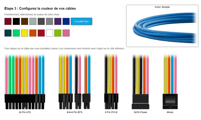 selection couleur kit Cablemod sur mesure
