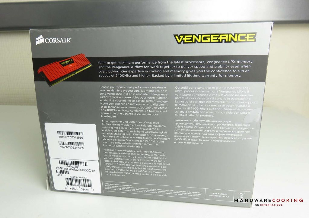Test Corsair Vengeance LPX 3600 MHz boîte