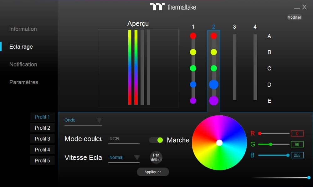 logiciel TOUGHRAM RGB éclairage