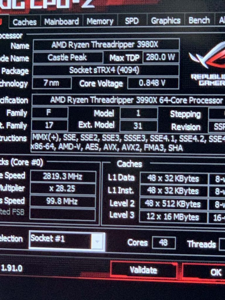 CPU-Z AMD Ryzen Threadripper 3980X