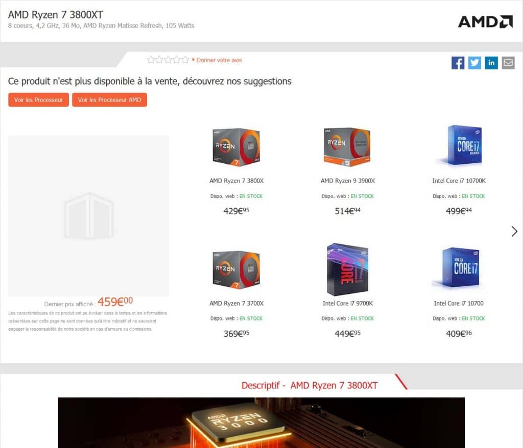 AMD Ryzen 7 3800XT Materiel.net
