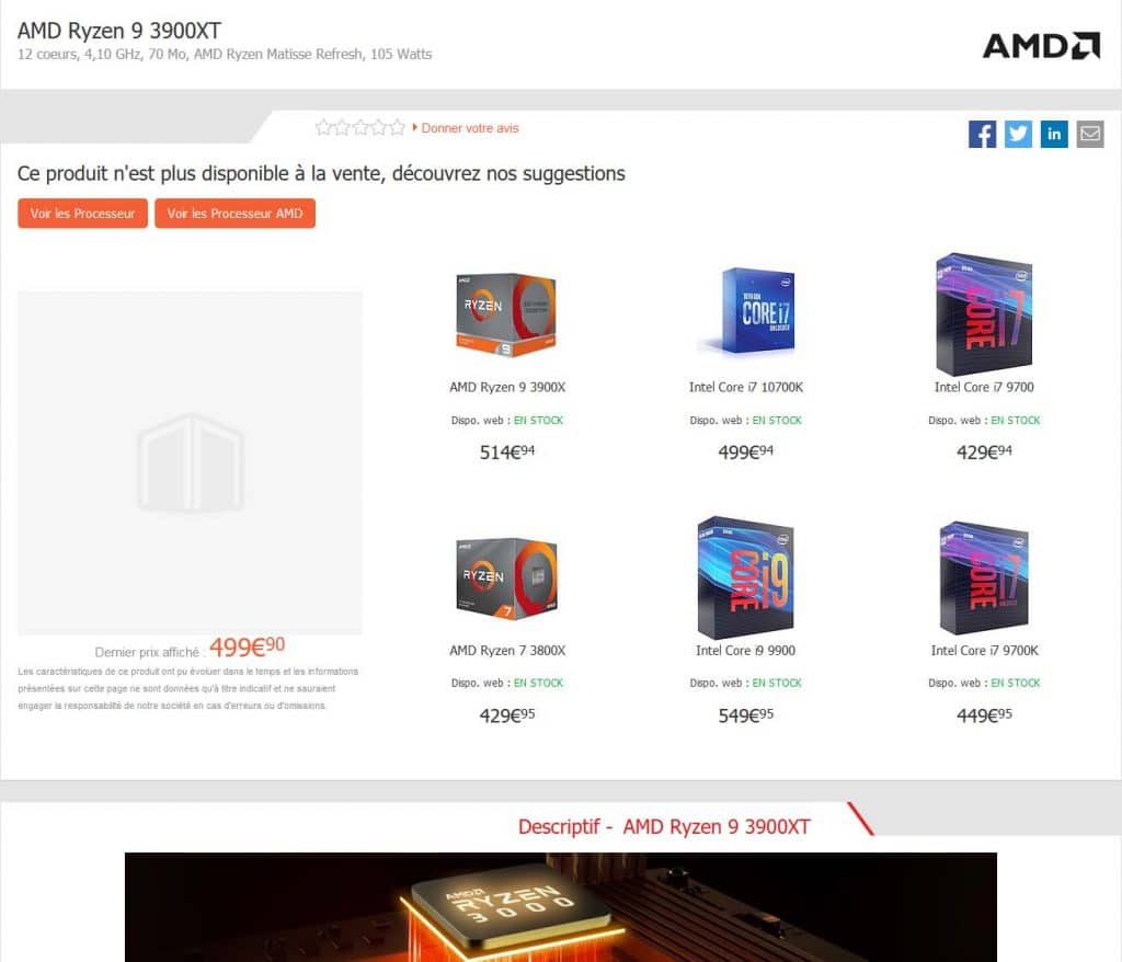 AMD Ryzen 9 3900XT Materiel.net