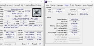 CPU-Z Intel Core i9-10900K à 5,4 GHz