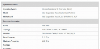 benchmark geekbench processeur Intel Rocket Lake