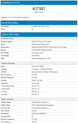 Résultat Geekbench AMD RADEON RX 6800 XT