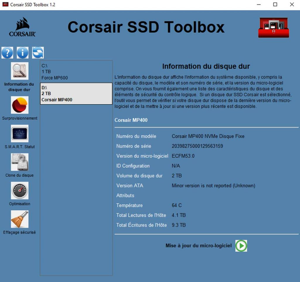 SSD CORSAIR Toolbox