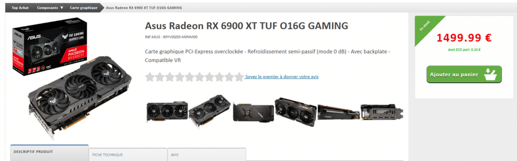 ASUS Radeon RX 6900 XT TUF O16G GAMING stock