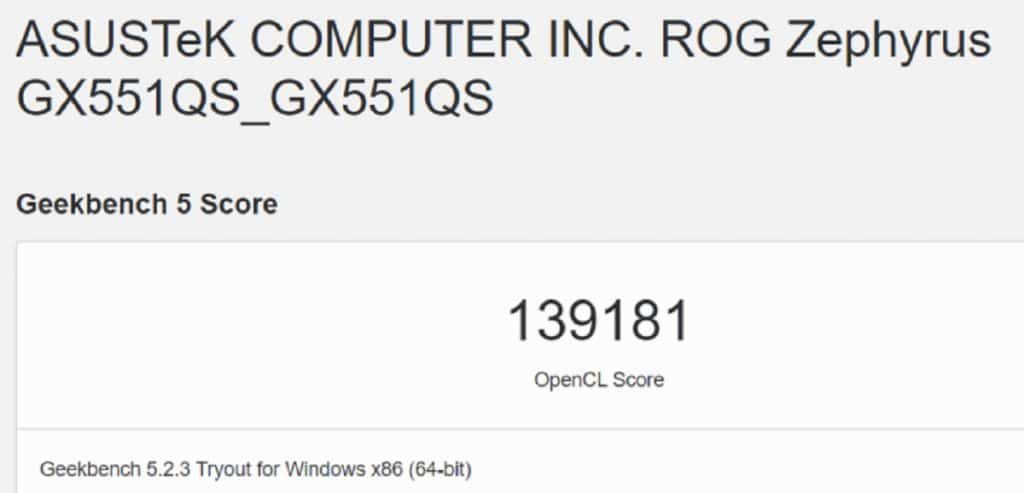 Geekbench 5 NVIDIA GeForce RTX 3080 Mobile