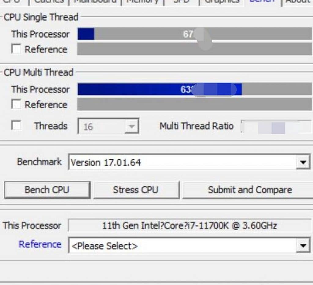 Benchmark : le test d'un CPU Intel Core i7-11700K fuite