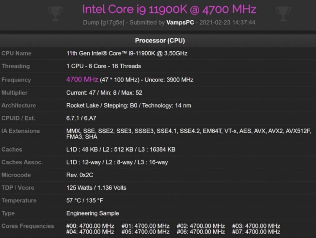 benchmark Intel Core i9-11900K CPU-Z