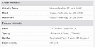 Résultats Geekbench 5 Intel Core-i5-11600K