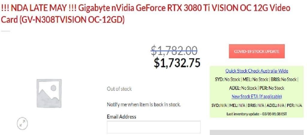 Gigabyte GeForce RTX 3080 Ti VISION OC 12 Go