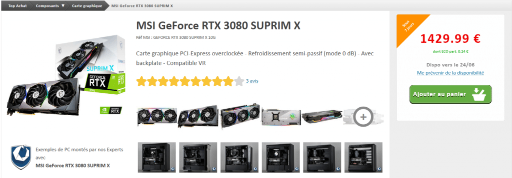 Stock MSI GeForce RTX 3080 SUPRIM X