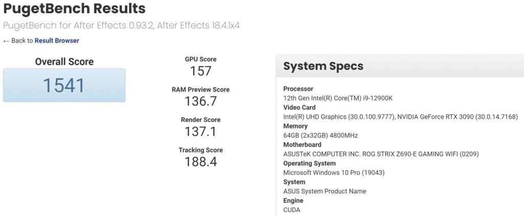 benchmark Intel Core i9-12900K PugetBenchmark