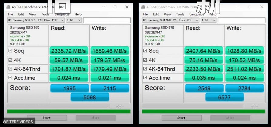 AS SSD benchmark Samsung 970 Evo changement de composants