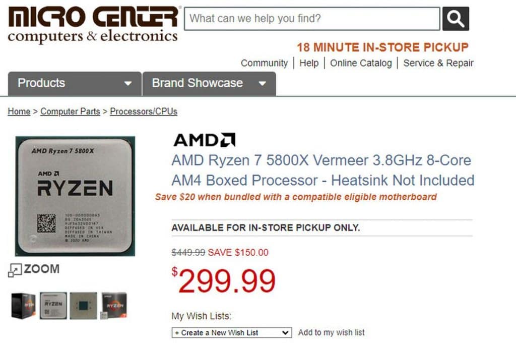 Baisse de prix AMD Ryzen 7 5800X