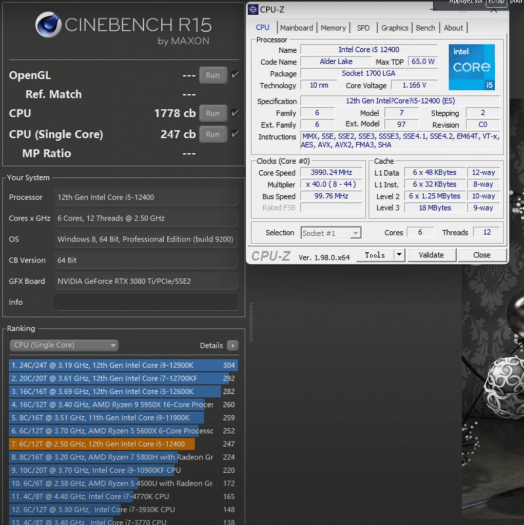 Benchmark Cinebench R15 Intel Core i5-12400