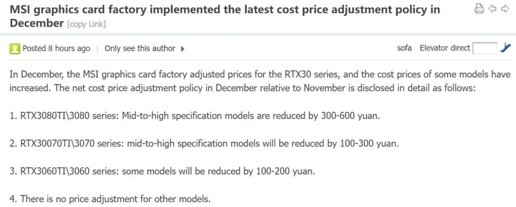 MSI baisse le prix de certaines cartes graphiques NVIDIA RTX 3000