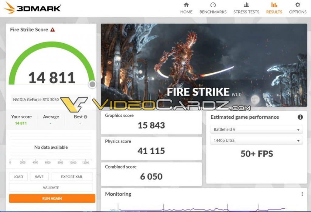 Benchmark NVIDIA RTX 3050 Fire Strike