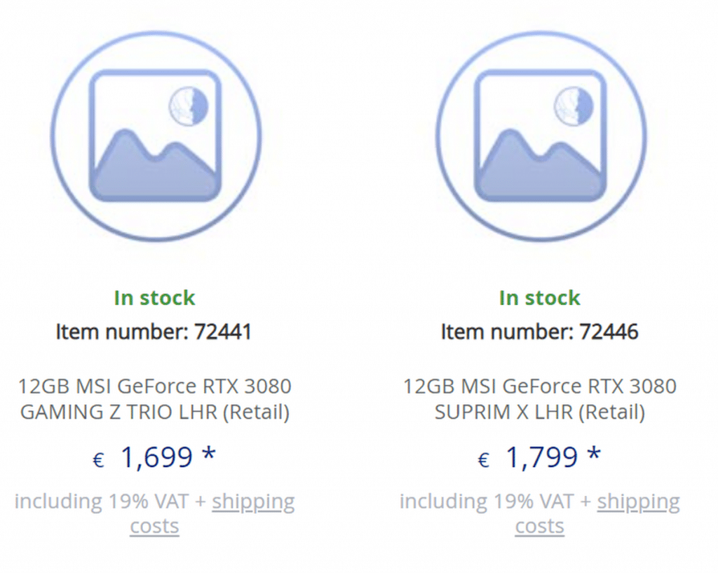 Les MSI RTX 3080 12 Go déjà en ventes en Allemagne à partir de 1699€