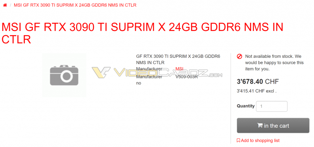 MSI GeForce RTX 3090 Ti : un prix à partir 3 129 euros chez certains