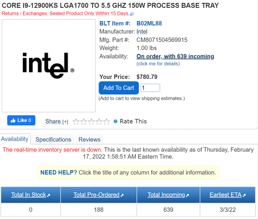Intel Core i9-12900KS : disponible en précommande et livraison en mars