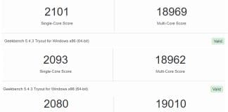 Score sous Geekbench V5 du Intel Core i9-12900KS