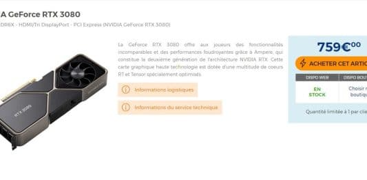 La NVIDIA GeForce RTX 3080 Founders Edition en stock chez LDLC