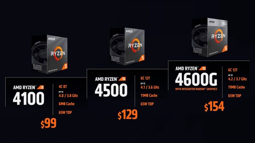 lancement AMD Ryzen 3 4100, R5 4500 et R5 4600G