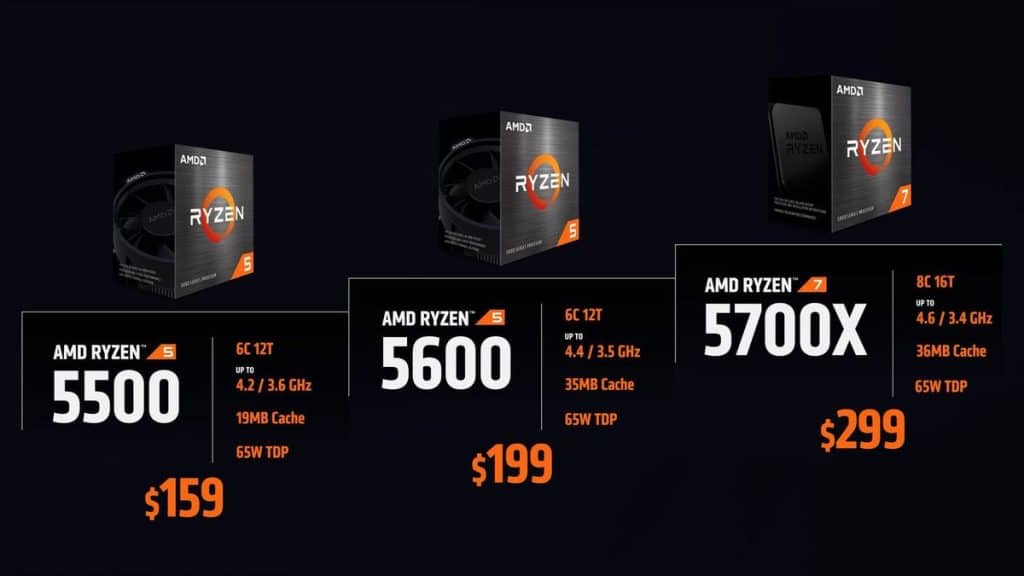 lancement AMD Ryzen 5 5500, R5 5600 et R7 5700X