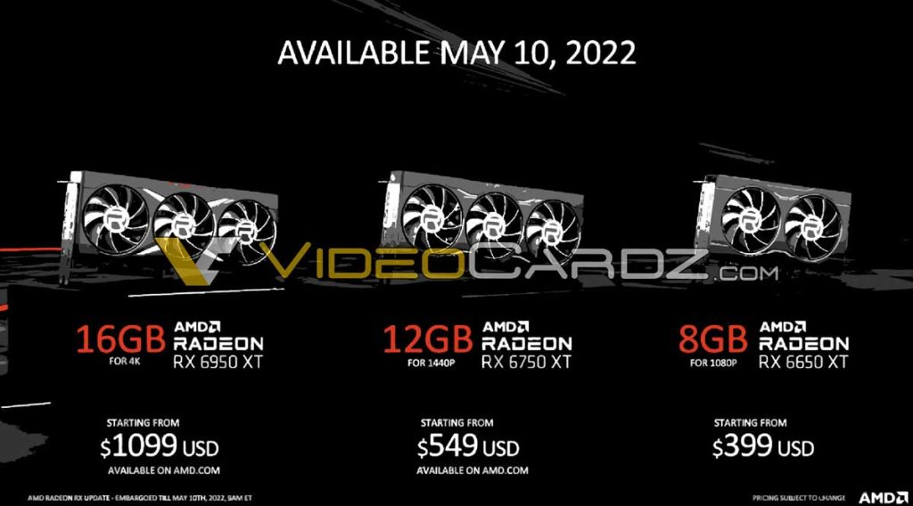 AMD Radeon RX 6950 XT, 6750 XT et 6650 XT : voici les prix MSRP