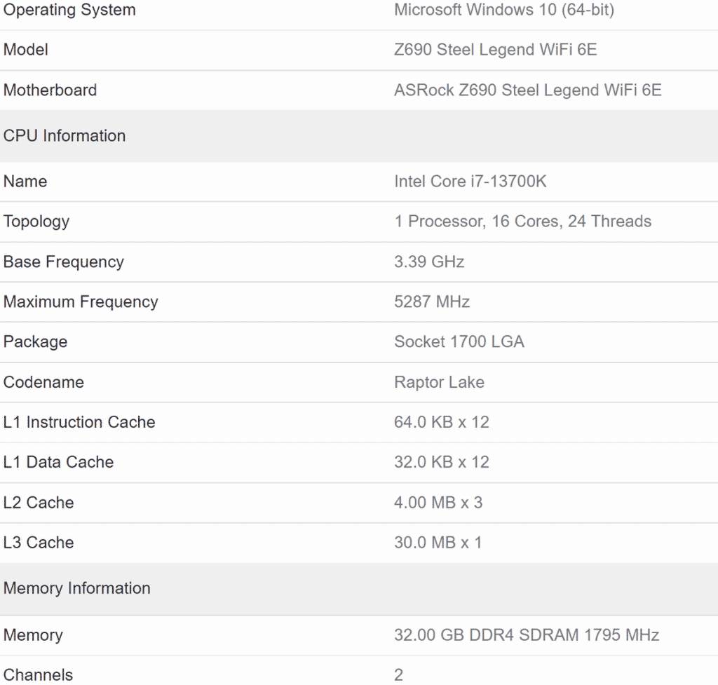 Intel Core i7-13700K : ses performances sous Geekbench face au 13600K