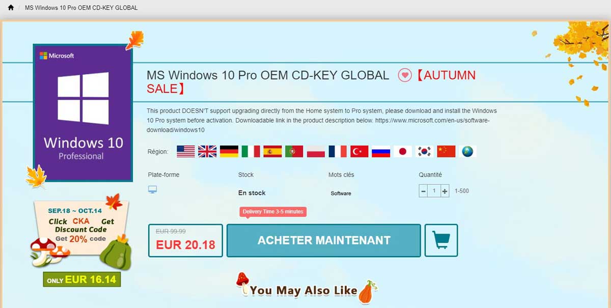 Offre d'automne : clé Windows 10 pour seulement 12 euros et Office