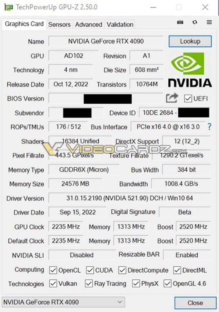 GPU Z de la RTX 4090