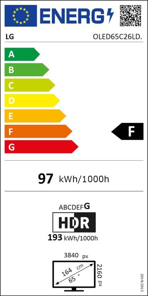 Étiquette énergétique LG OLED 65C2