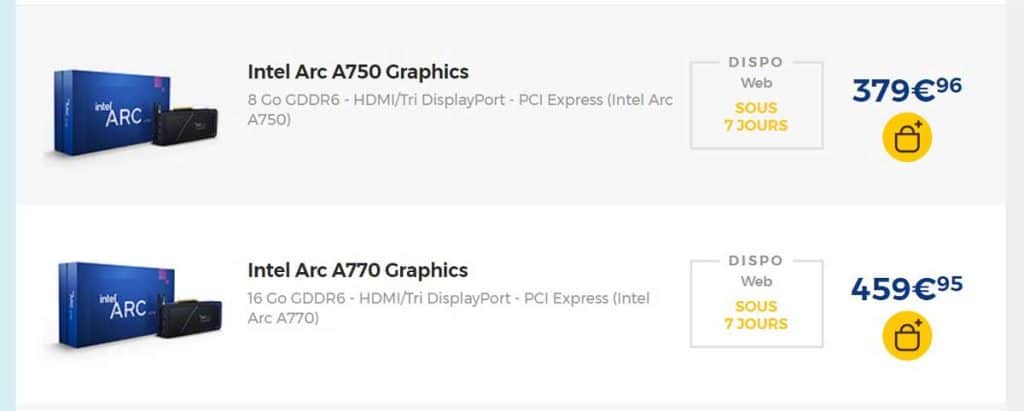 Prix Intel Arc A770 et A750 LDLC