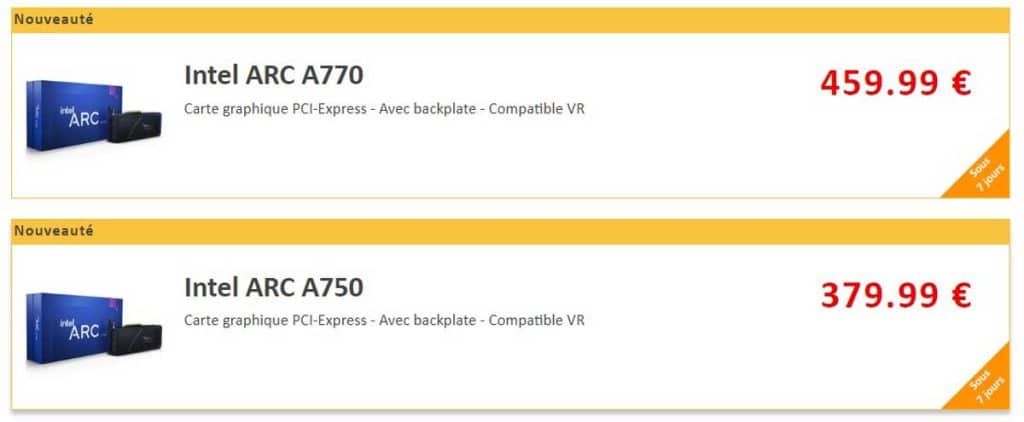 Prix Intel Arc A770 et A750 Top Achat