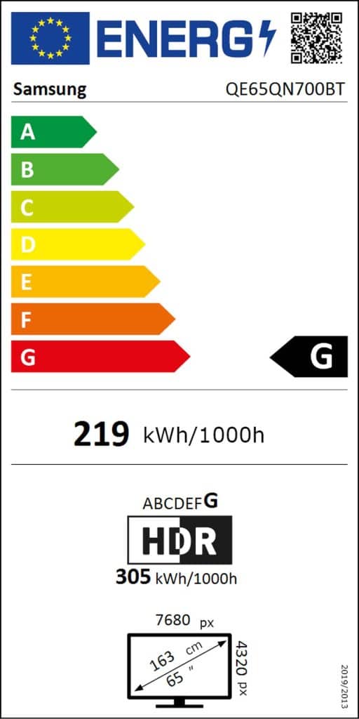 Étiquette énergétique Samsung 65QN700B