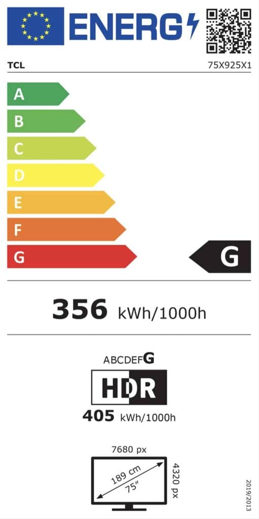 Étiquette énergétique TCL 75X925