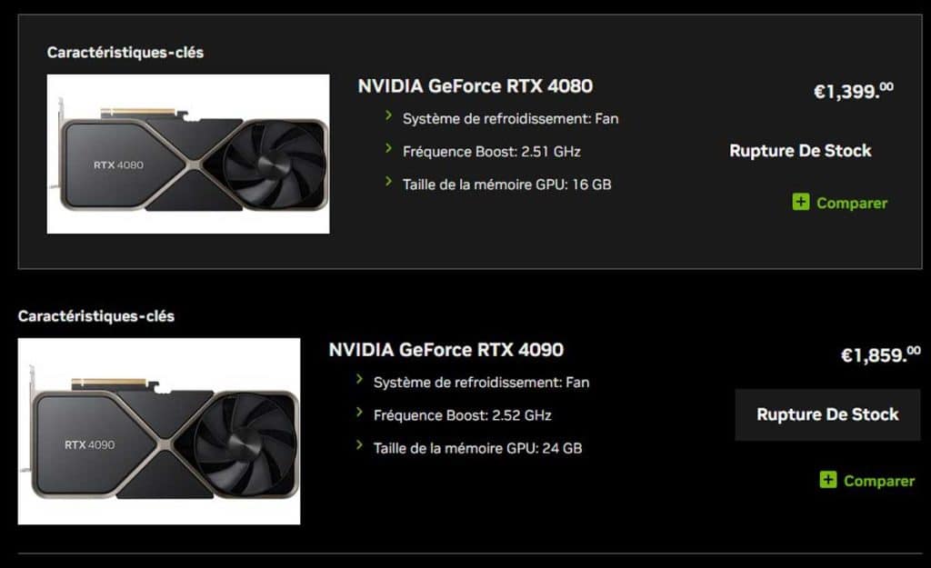 NVIDIA RTX 4090 et RTX 4080 Founders : les prix ont baissé !