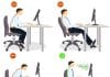Exemples types des installations d'un bureau : 3 cas mauvais pour le dos et le cas le mieux pour maintenir le dos.