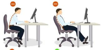 Exemples types des installations d'un bureau : 3 cas mauvais pour le dos et le cas le mieux pour maintenir le dos.