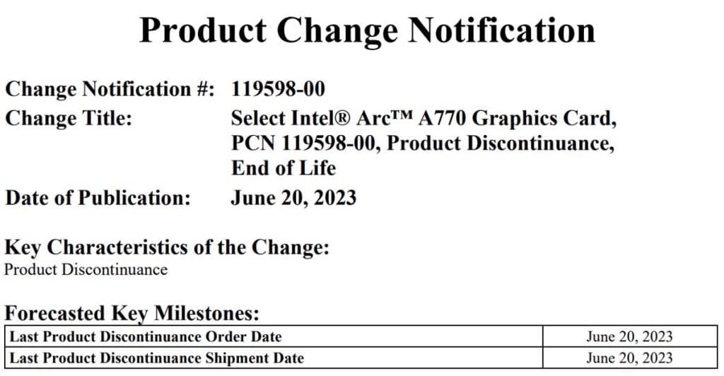 Intel Arc A770 Limited Edition : passage en fin de vie !