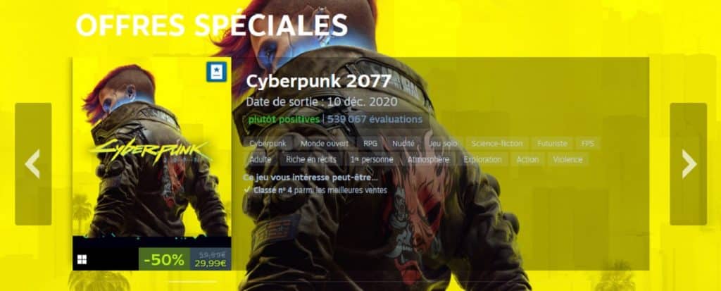 Promotion Steam Cyberpunk 2077