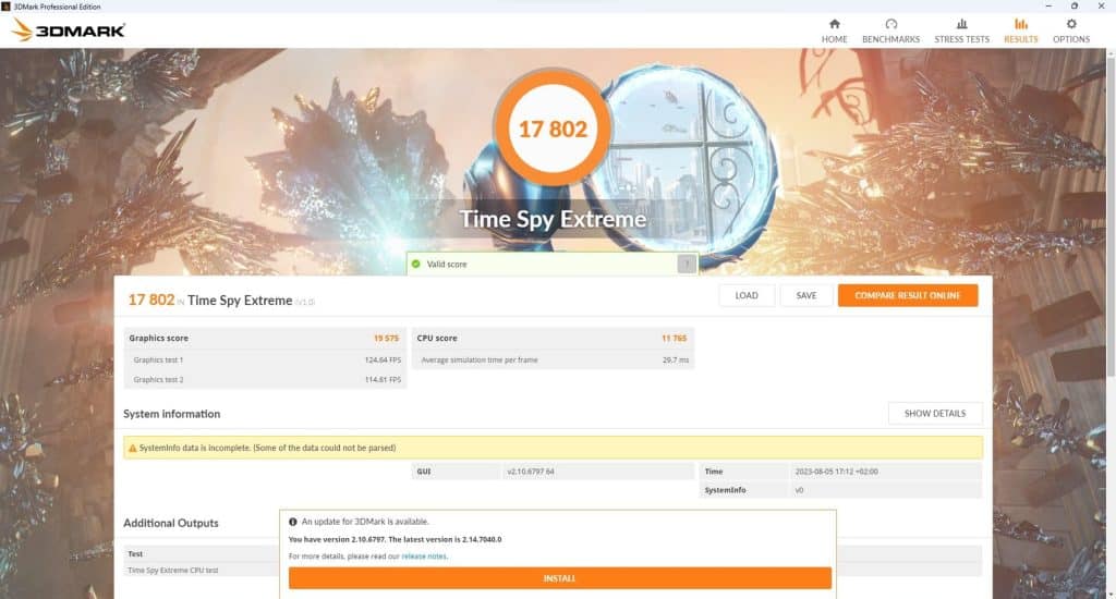 Benchmark PC NZXT Time Spy Extreme
